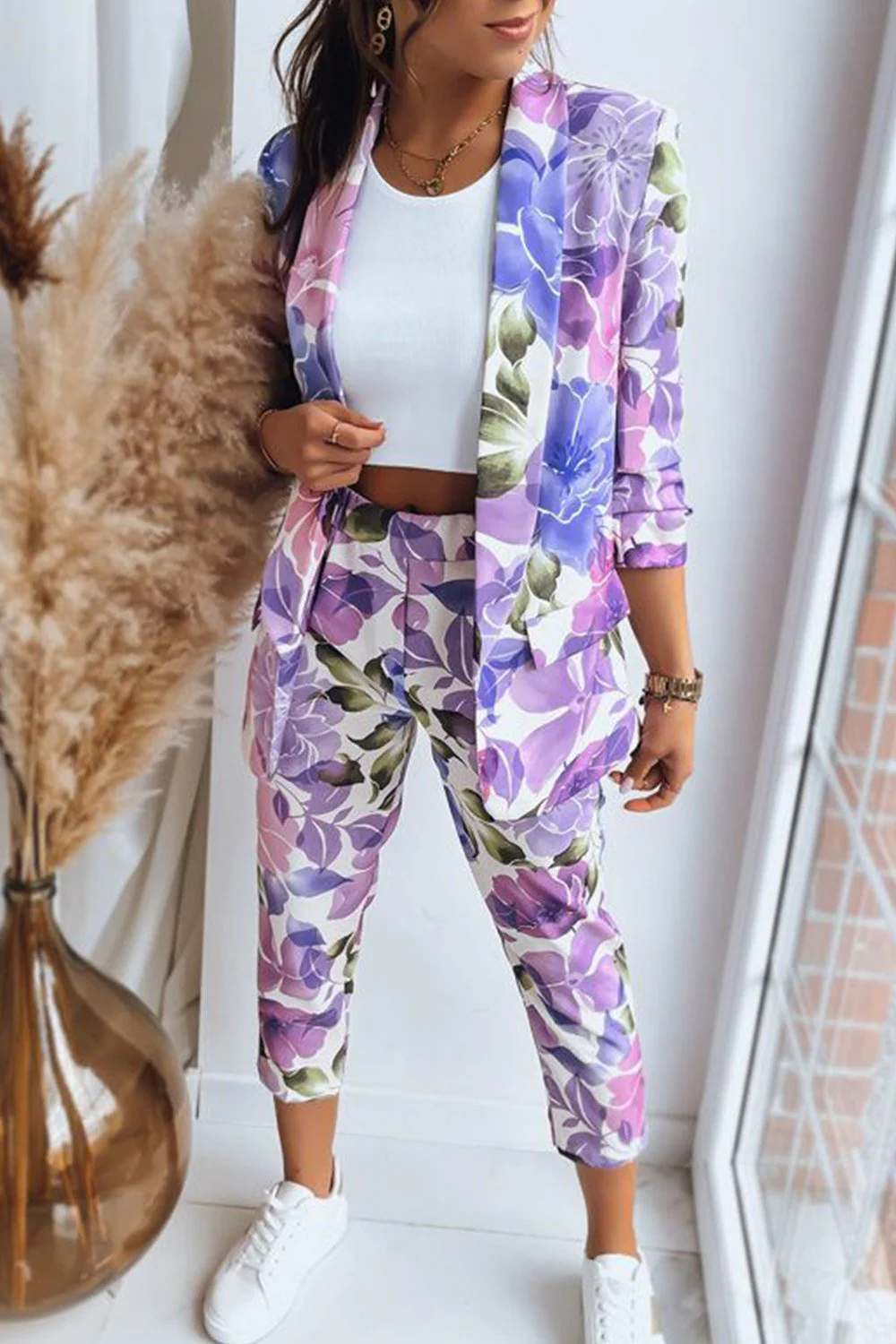 Women's Printed Blazer and Pants Two-piece Set